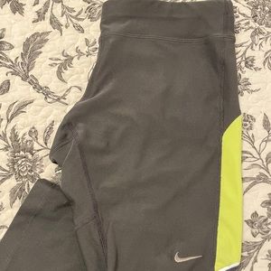 Nike Charcoal Grey + Neon Yellow Cropped Leggings